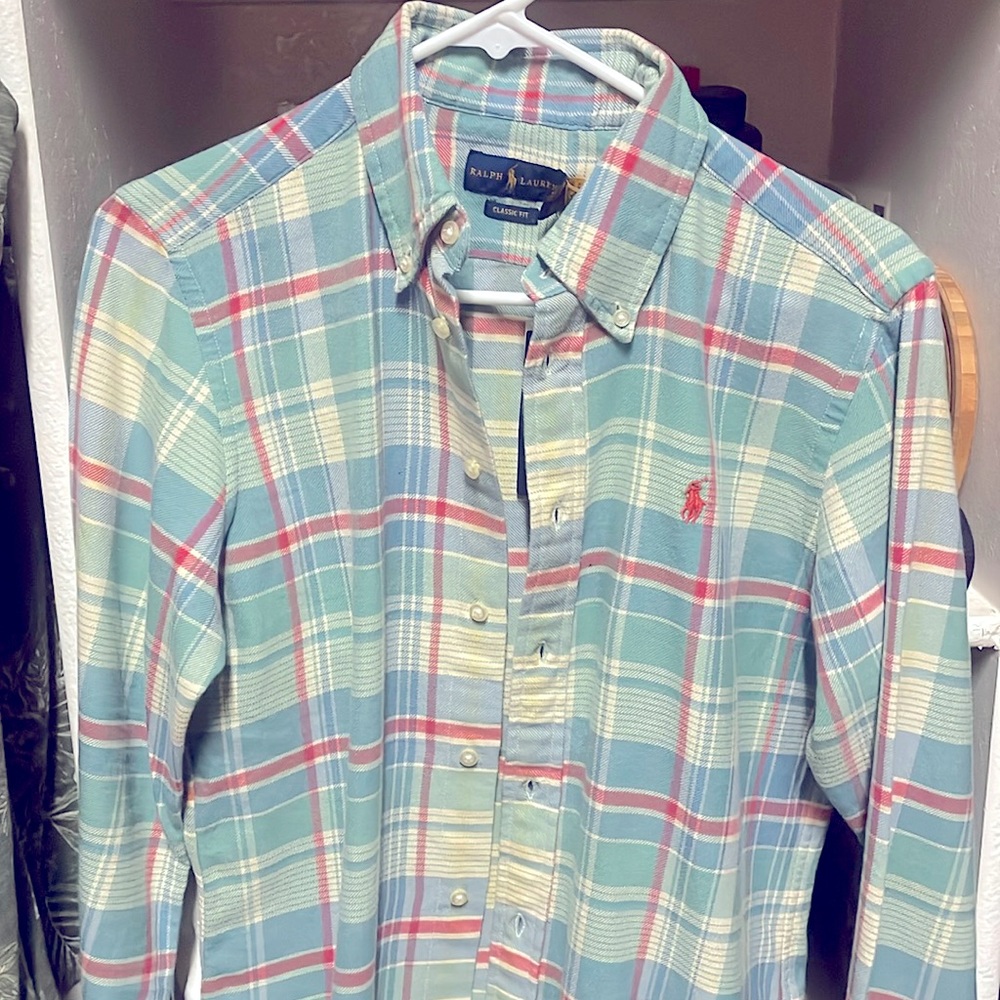 Womens long sleeve Polo flannel shirt